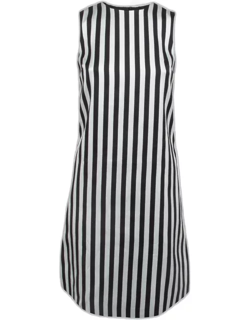 Dolce & Gabbana Monochrome Striped Cotton Sleeveless Mini Dress