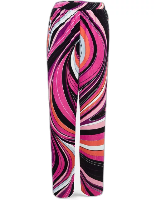 Emilio Pucci Pink Printed Velvet Straight Leg Trousers