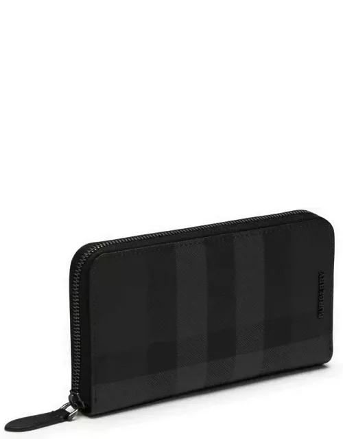 Charcoal-coloured zip-around wallet with Check pattern