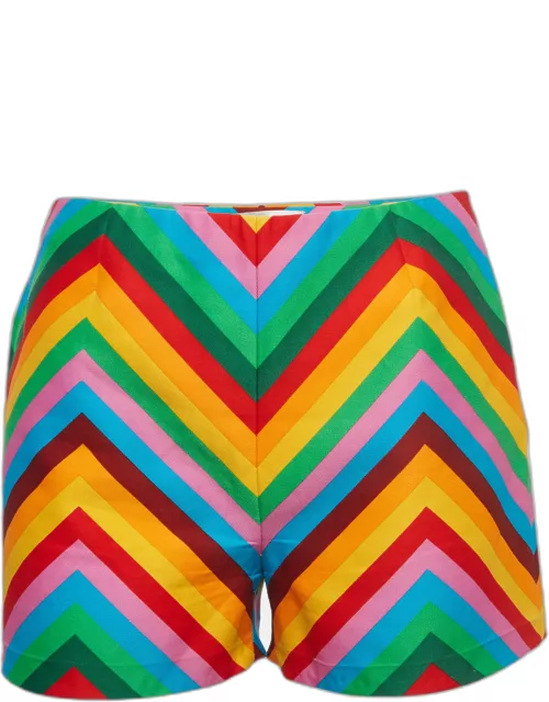 Valentino Multicolor Rainbow Chevron Striped Cotton Baladera Shorts