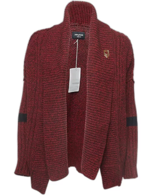 Zadig & Voltaire Burgundy Wool Knit Open Front Cardigan XS/