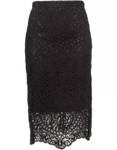 Burberry Black Macrame Lace Midi Pencil Skirt