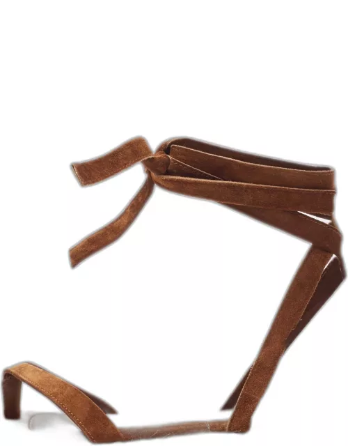 Gianvito Rossi Brown Suede Ankle Tie Espadrille Sandal