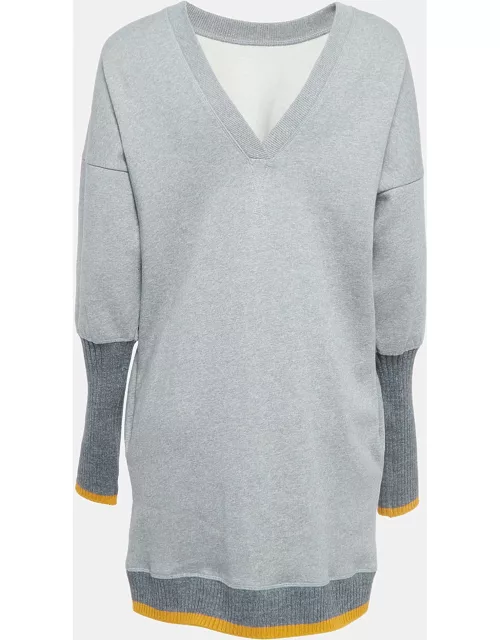 Victoria Victoria Beckham Grey Cotton Rib Detail Sweater Dress