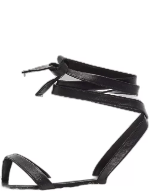 Gianvito Rossi Black Leather Ankle Tie Espadrille Sandal