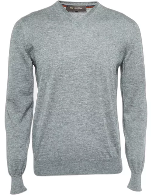 Loro Piana Grey Cashmere V-Neck Sweater