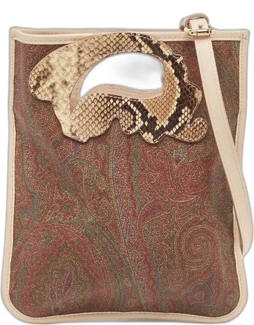 Etro Brown/Beige Paisley Coated Canvas Python Embossed and Leather Crossbody Bag