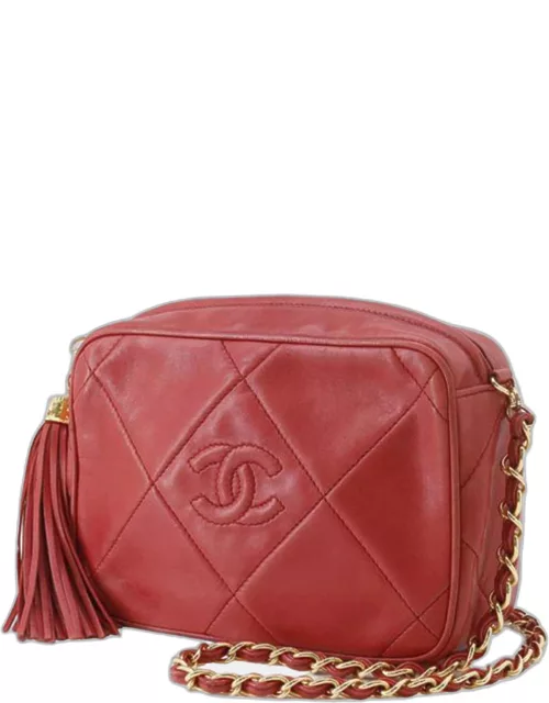 Chanel Red CC Lambskin Leather Tassel Crossbody Bag