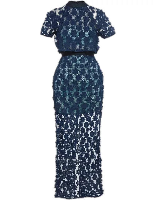 Self-Portrait Navy Blue Floral Lace 60's Overlay Maxi Dress