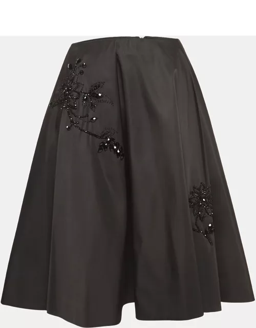 Prada Black Beaded Nylon Pleated Midi Skirt