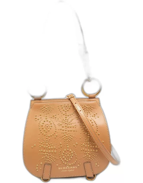 Burberry Tan/Beige Leather and Hypermarket Coated Canvas Studded Bridle Bag