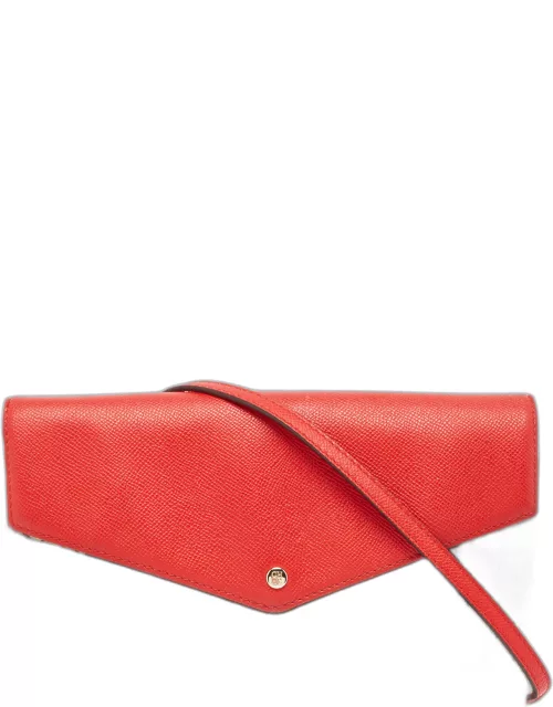 Carolina Herrera Red/Brown Signature Coated Canvas and Leather Envelope Flap Bag