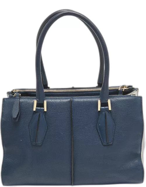 Tod's Blue Leather D-Cube Double Zip Tote