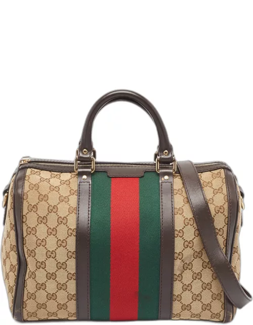 Gucci Beige/Brown GG Canvas and Leather Medium Vintage Web Boston Bag