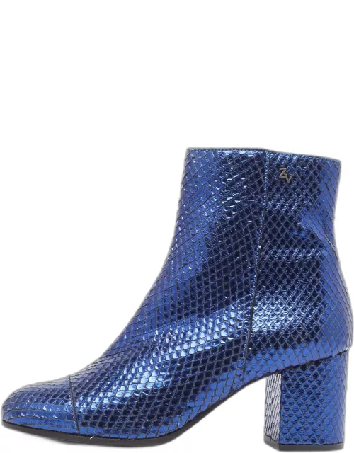 Zadiq & Voltaire Blue Python Block Heel Ankle Boot