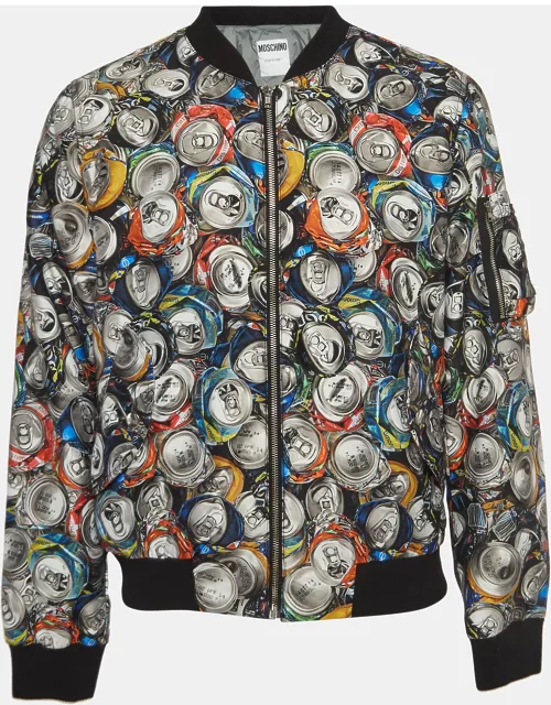 Moschino Couture Multicolor Beverage Cans Print Nylon Bomber Jacket