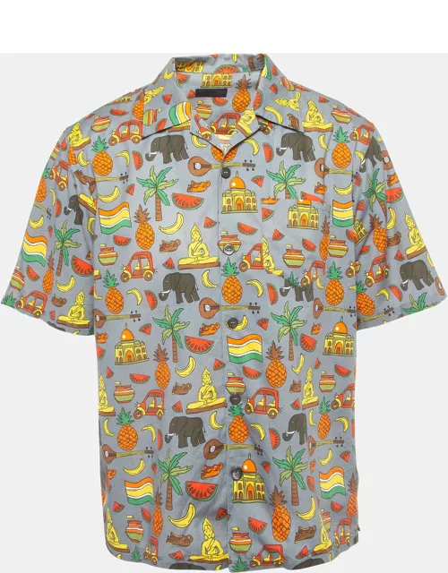 Prada Grey/Multicolor Printed Cotton Bowling Shirt