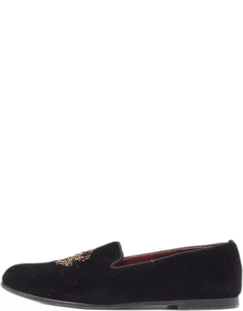 Dolce & Gabbana Black Velvet Embroidered Smoking Slipper