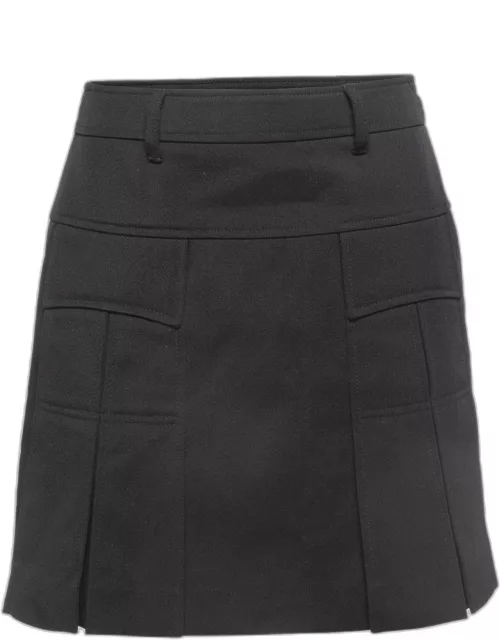 Prada Black Virgin Wool Pleated Mini Skirt