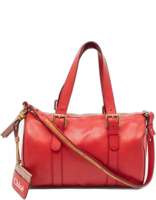 Chloe Red/Brown Leather Buckle Duffel Bag