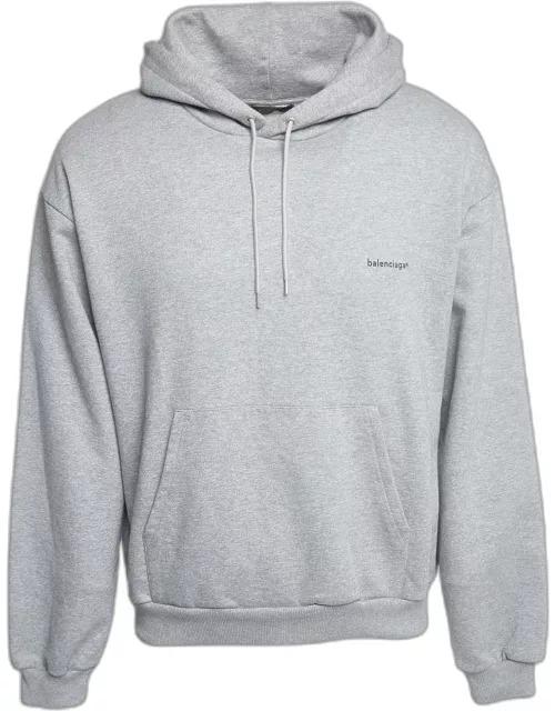 Balenciaga Grey Logo Print Cotton Hooded Sweatshirt