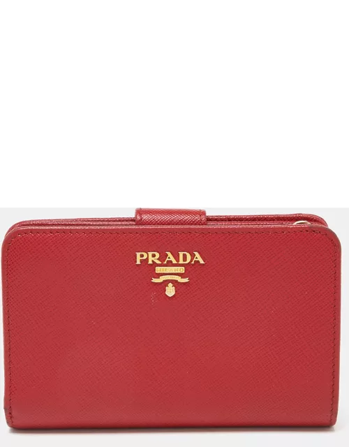Prada Red Saffiano Leather Flap French Wallet