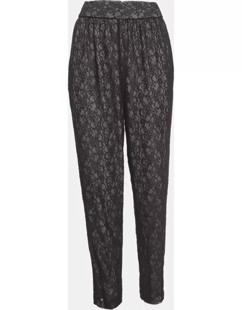 Alice + Olivia Black Floral Lace Trousers