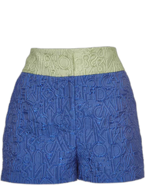 Mary Katrantzou Blue/Green Colorblock Jacquard Safari Shorts