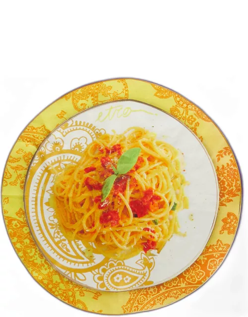 Etro Yellow/Purple Spaghetti Print Silk Pocket Square