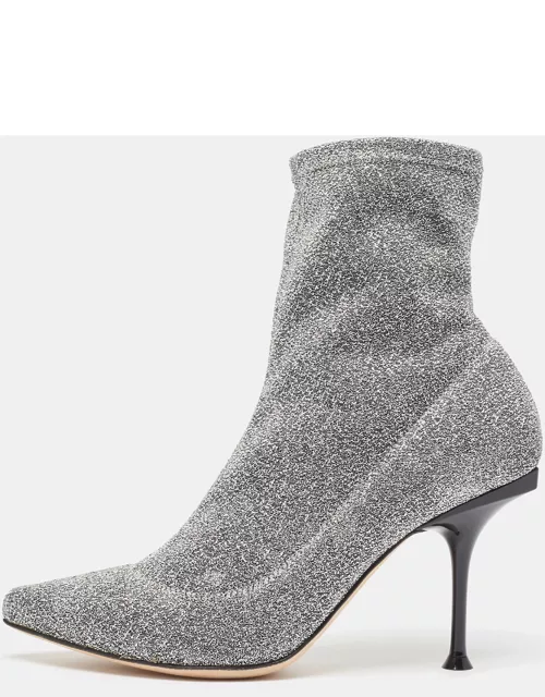 Sergio Rossi Silver Knit Fabric Sock Ankle Boot