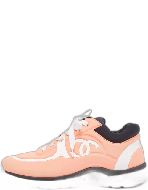 Chanel Coral Pink/White Neoprene CC Low Top Sneaker