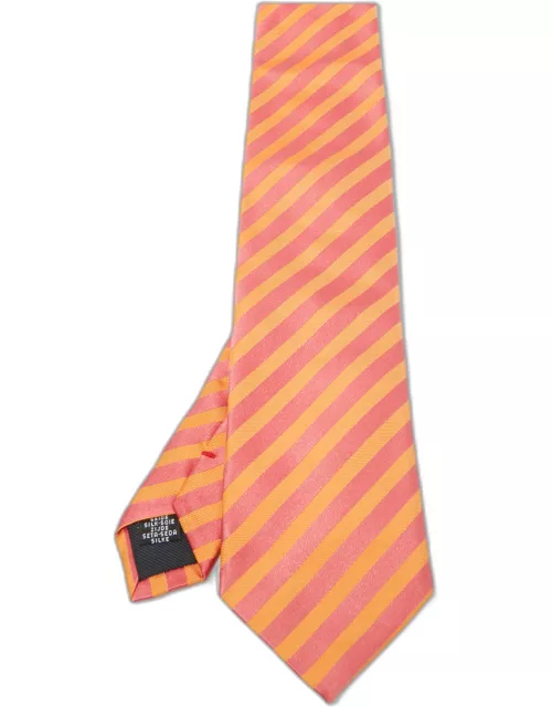 Moschino Orange/Pink Diagonal Striped Silk Tie