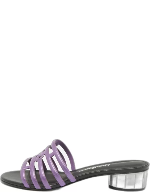 Salvatore Ferragamo Purple/Black Leather Finn Slide Sandal