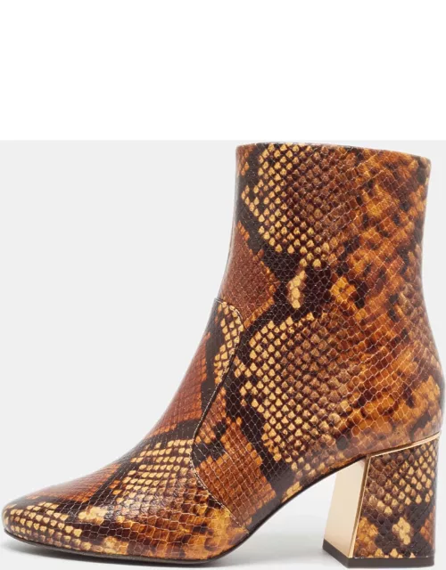 Tory Burch Brown Python Embossed Leather Ankle Boot