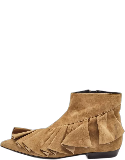 J.W. Anderson Brown Suede Ruffle Ankle Boot