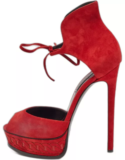 Casadei Red Suede Ankle Strap Platform Sandal