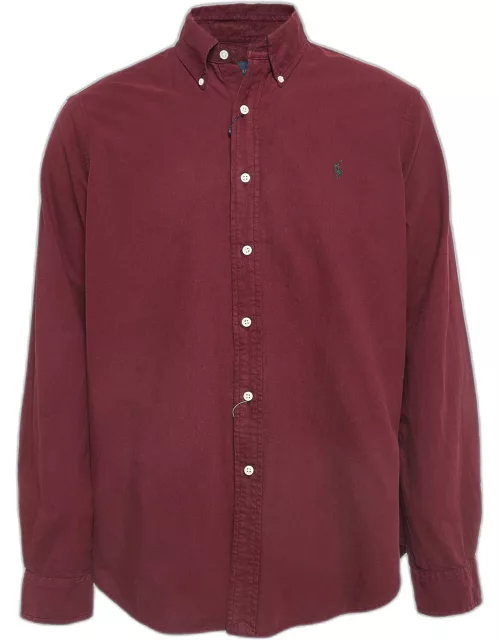 Ralph Lauren Burgundy Embroidered Cotton Long Sleeve Shirt