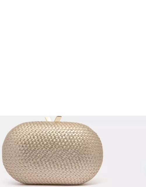 Gold Lucia Woven Oval Clutch