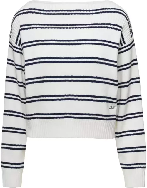 Dunst White Marine Striped Sweater In Cotton Woman