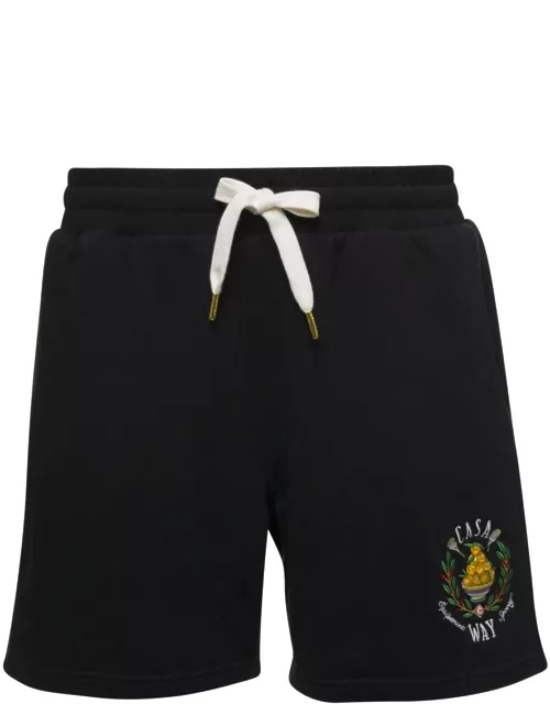 Casablanca Black Track Shorts With Casa Way Embroidered Logo In Cotton Man