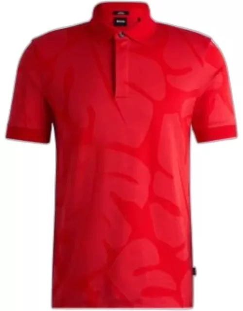 Slim-fit polo shirt in monstera-leaf cotton- Red Men's Polo Shirt