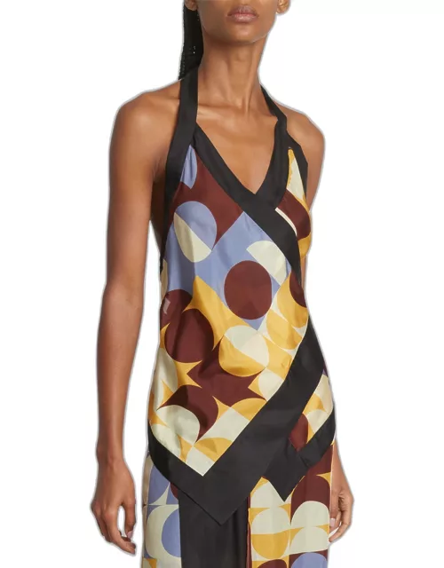 Cussia Abstract-Print Wrap Scarf Halter Top