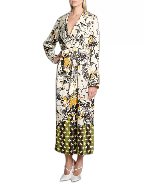 Rolana Abstract Print Belted Trench Coat