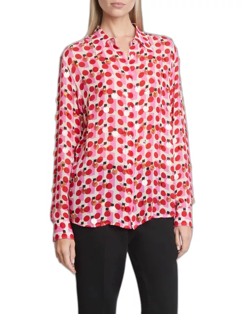 Chowy Sequin Abstract-Print Collared Shirt