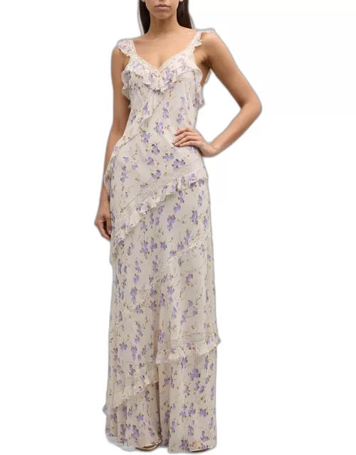 Radiance Tiered Ruffle Floral Lace Maxi Dres