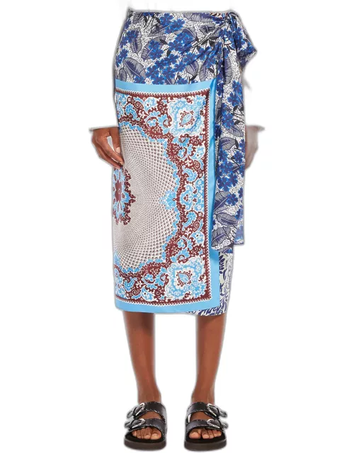 Nuevo Floral-Print Silk Twill Sarong Skirt