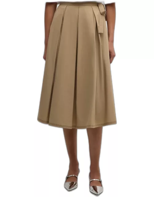 Donata Pleated Cotton Poplin Midi Skirt