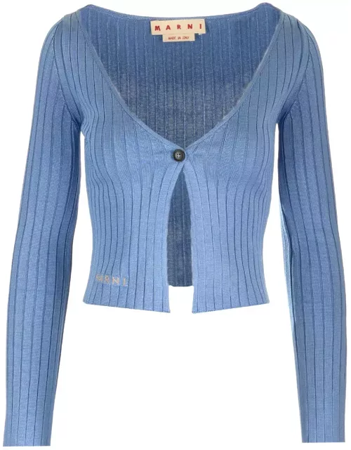 Marni Light Blue Ribbed Knit Short Cardigan