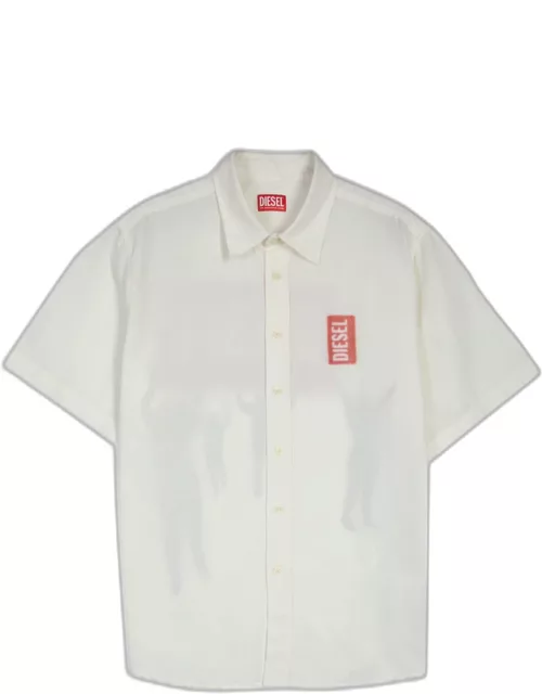 Diesel S-elias-a White linen blend shirt with short sleeves and digital print - S Elias A
