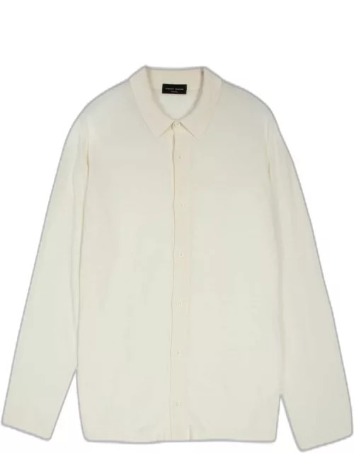 Roberto Collina Camicia Ml Off white cotton knit shirt with long sleeve
